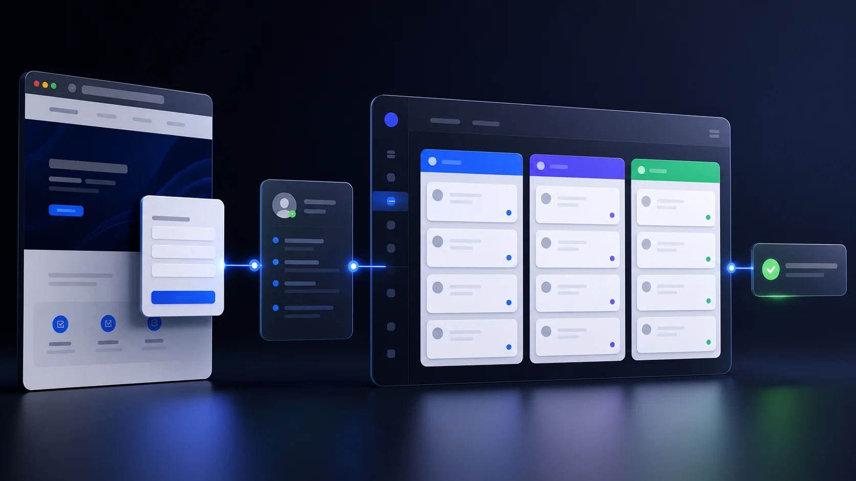 Схема пути заявки от формы на сайте до карточки клиента и этапов CRM